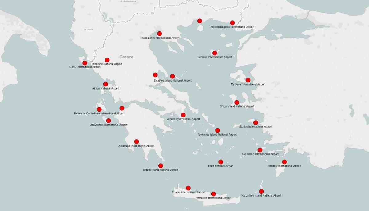 Mapa de los aeropuertos de Grecia