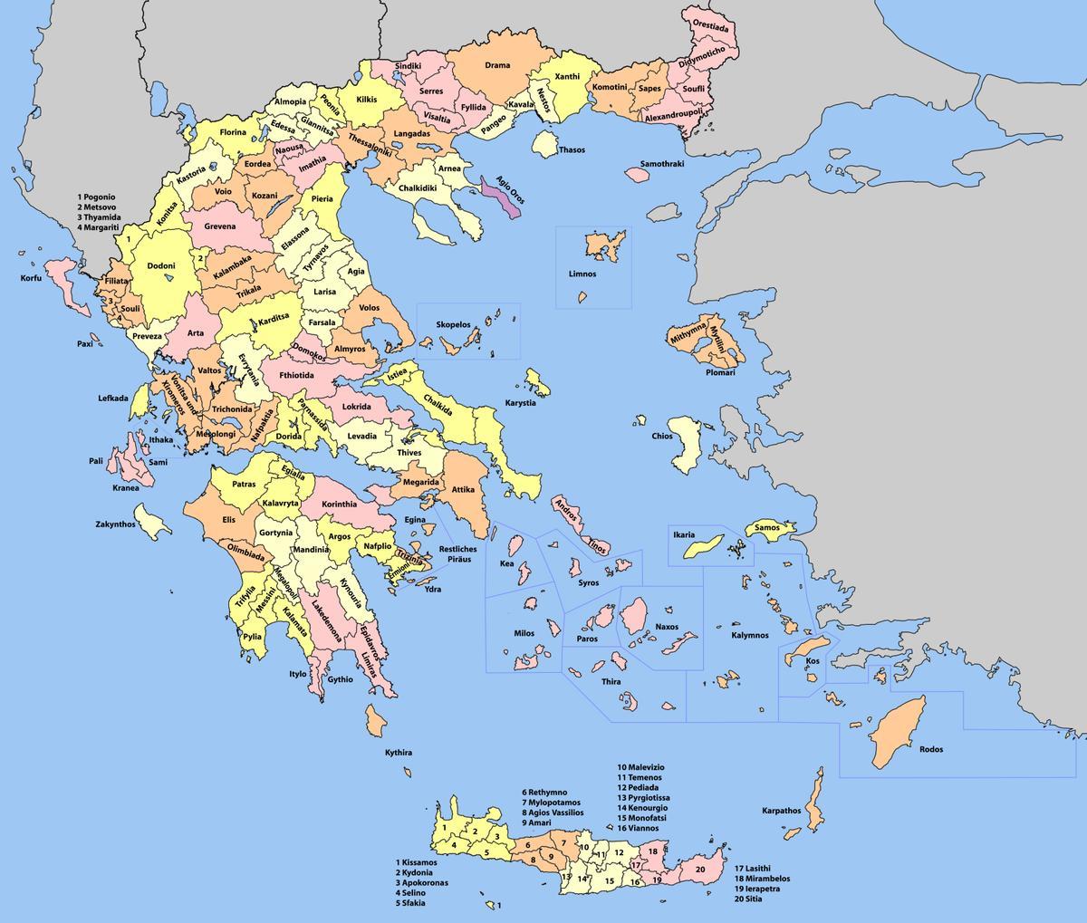 Mapa del estado de Grecia
