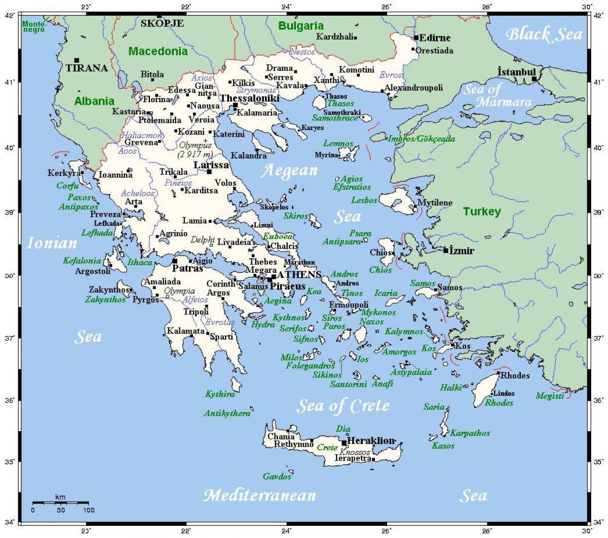 Mapa de los ríos de Grecia