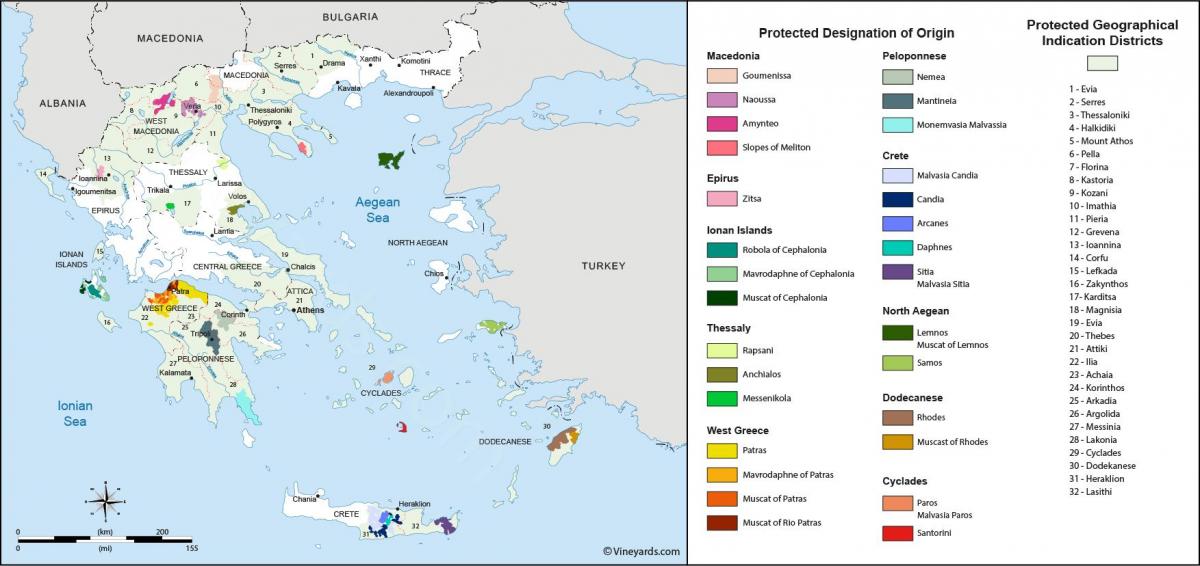 Mapa de los viñedos de Grecia
