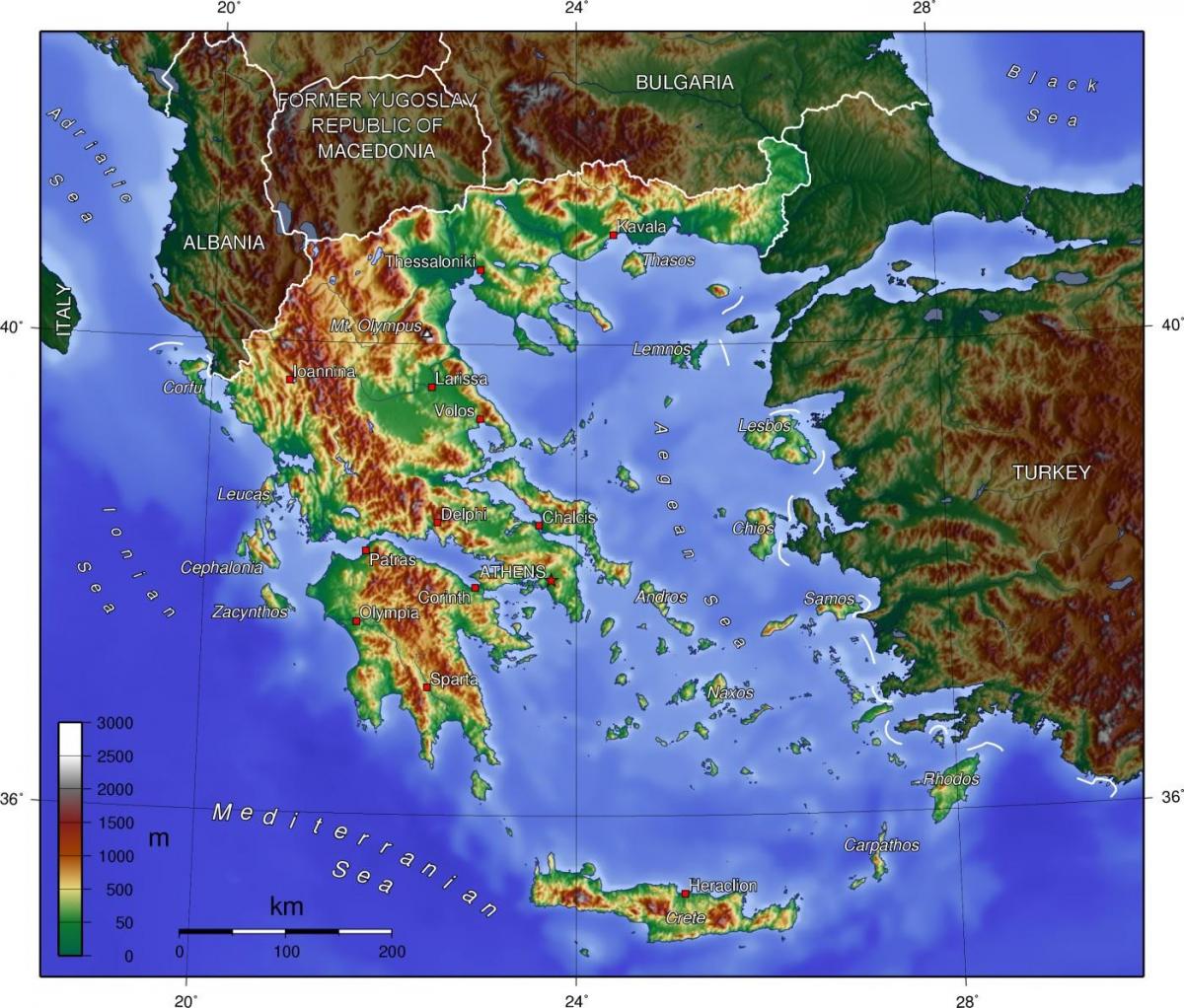 Mapa del relieve de Grecia