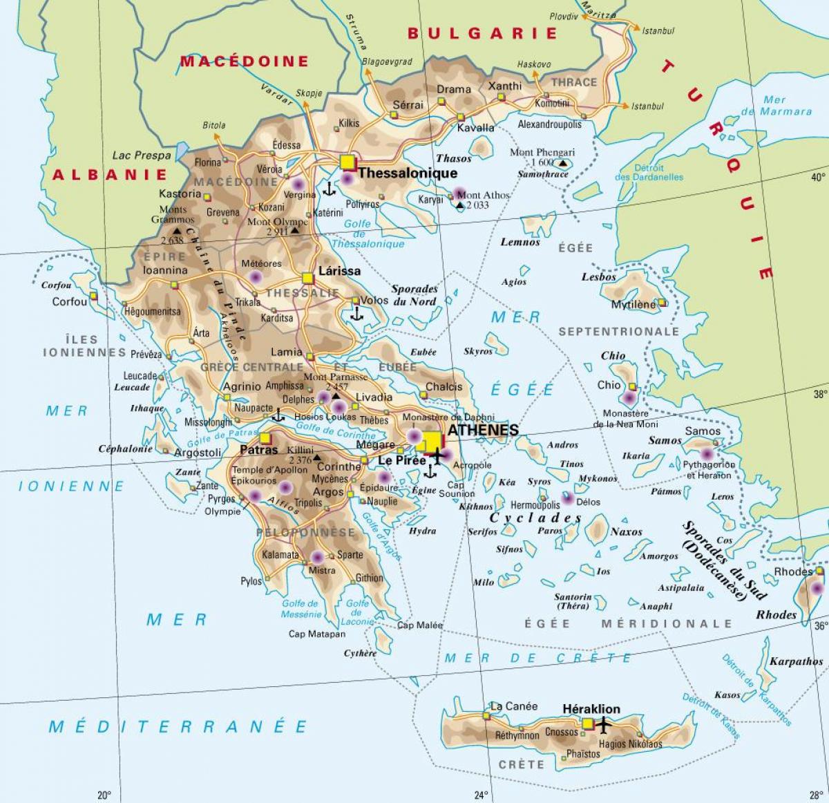 Mapa de las montañas de Grecia