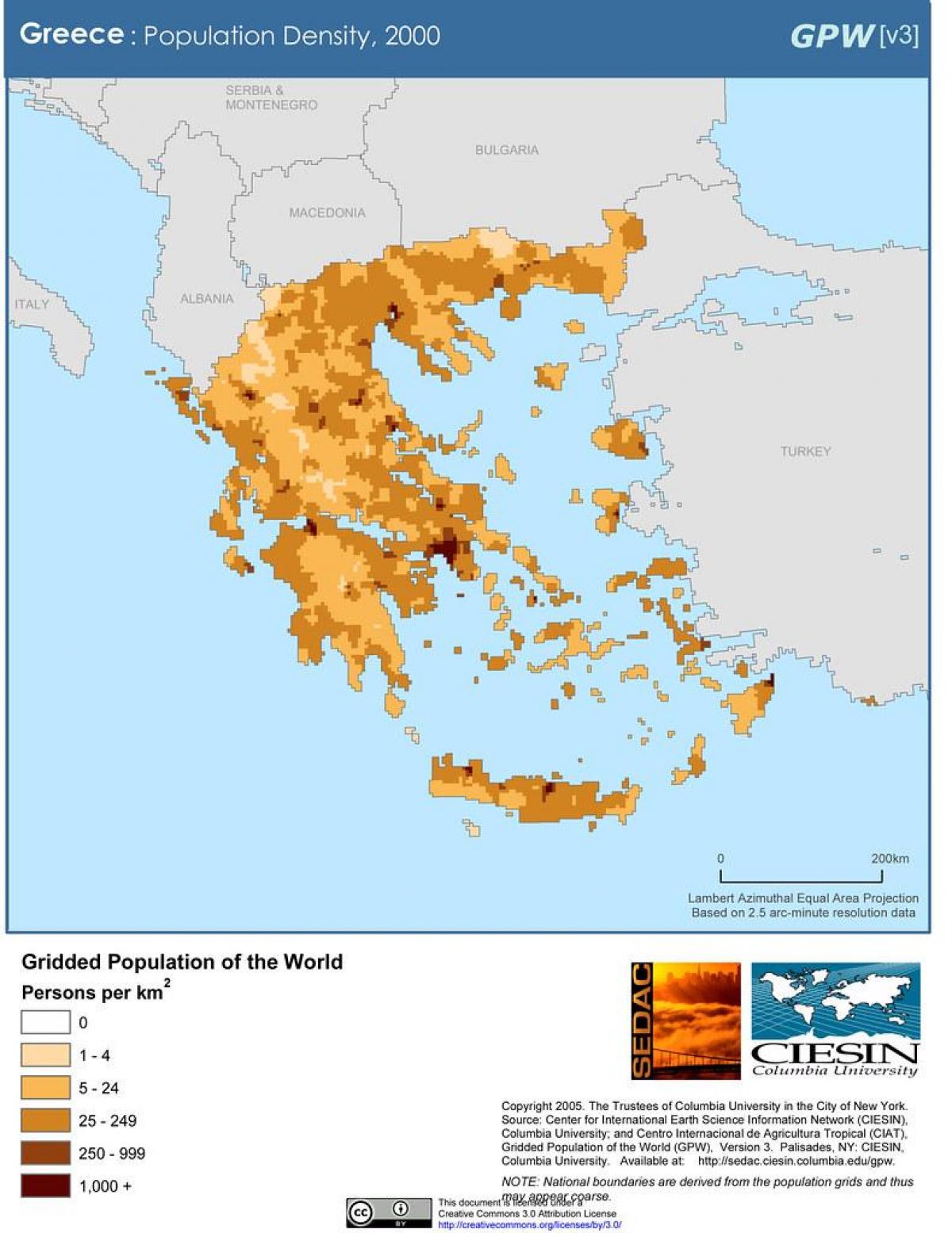 Mapa de densidad de Grecia