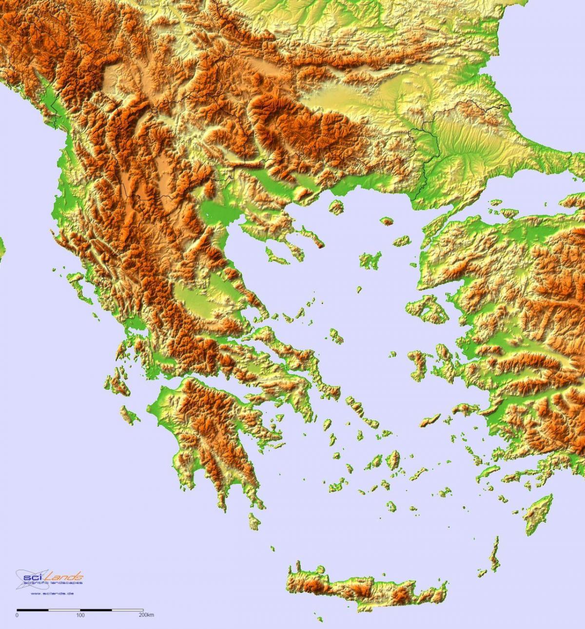 Mapa de la altitud de Grecia