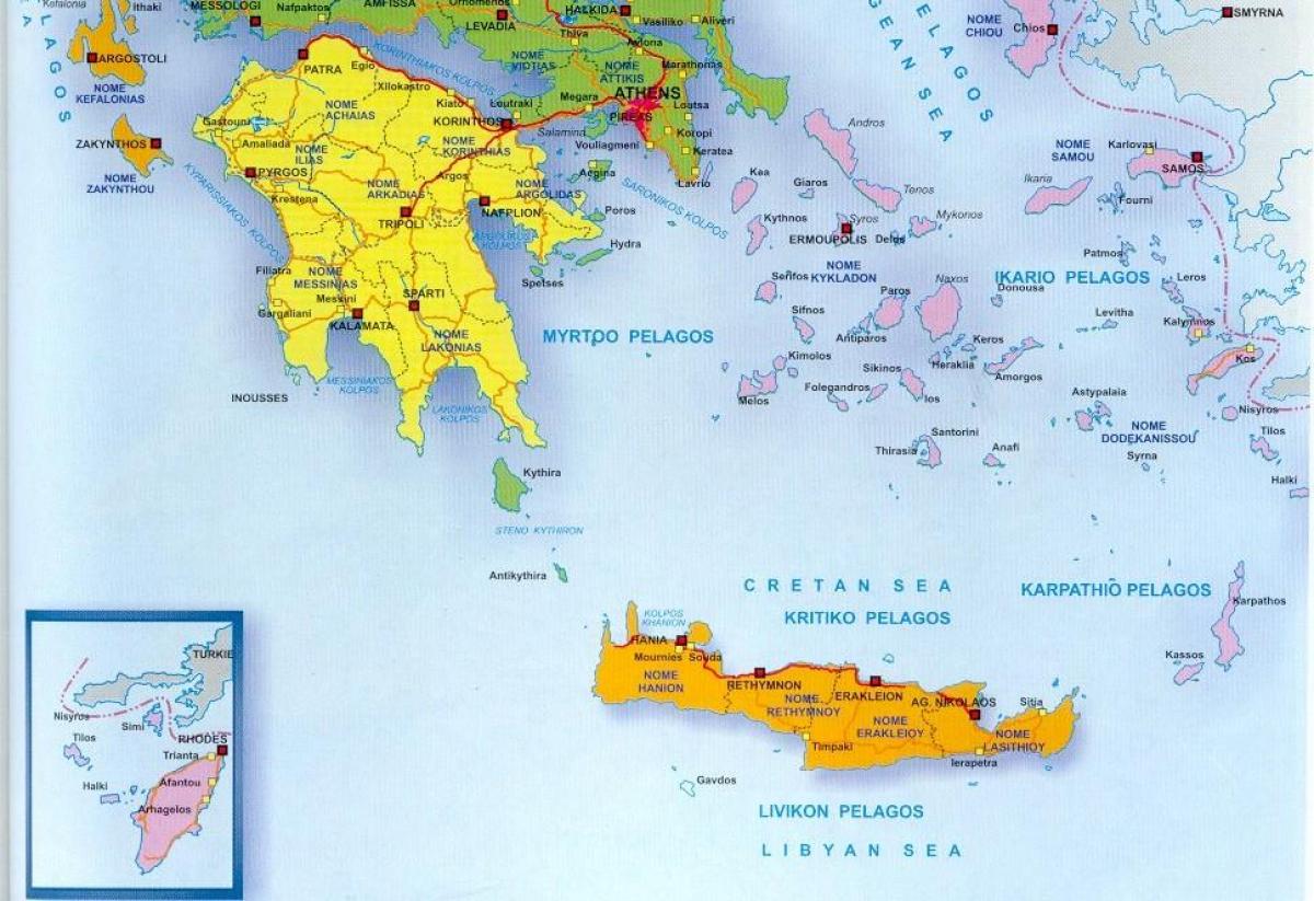 Mapa del sur de Grecia